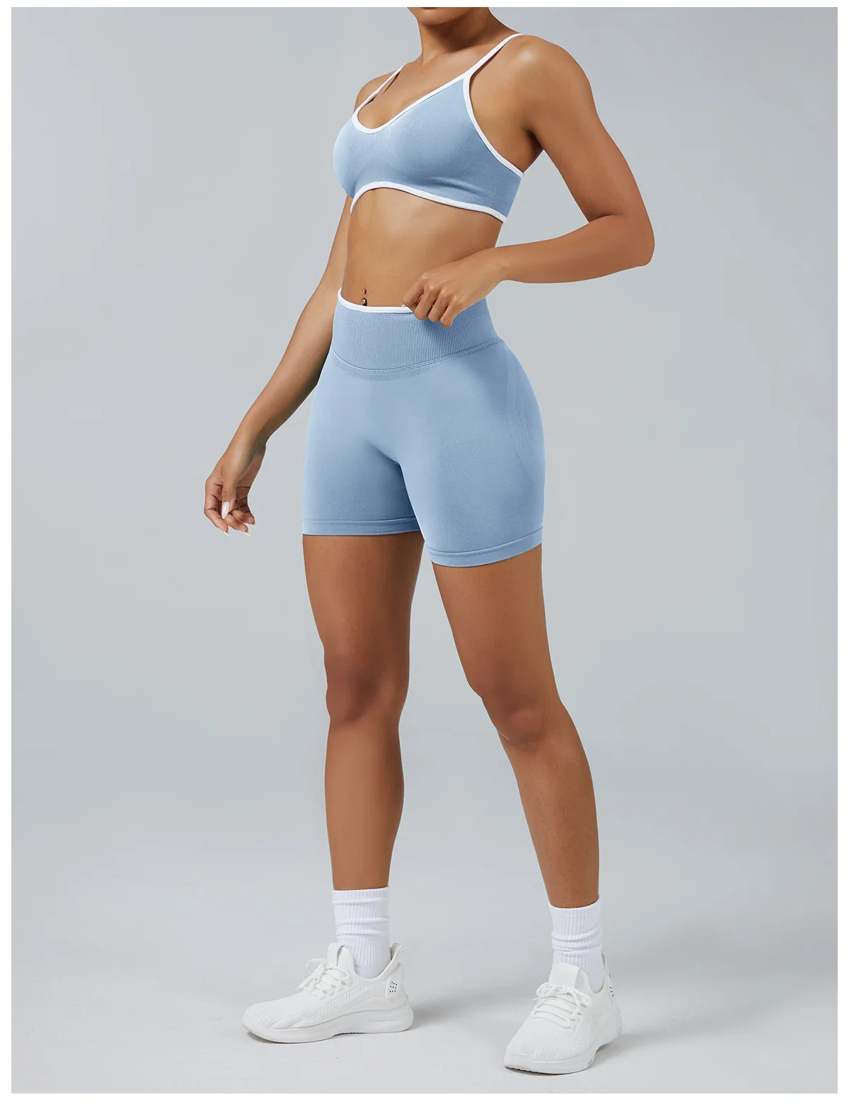 Women's Color Block Yoga Set Sports Bra & High Waisted Shorts Butt Lifting Tummy Control Workout Gym Fitness Running 4-Way Stret image 5