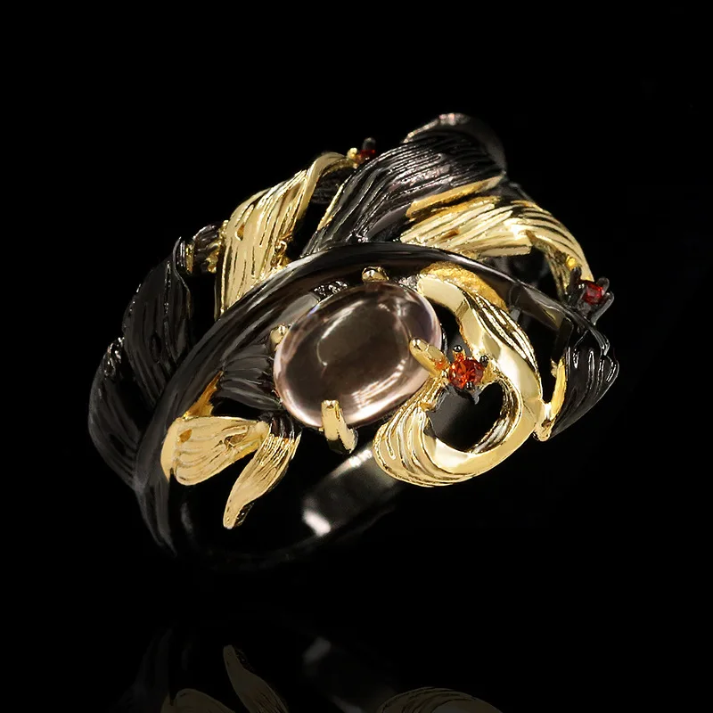 Anillos de cristal de circonita AAA para mujer, joyería Bohemia elegante de lujo, Color negro y dorado, piedra lunar, Serie de flores, tendencia