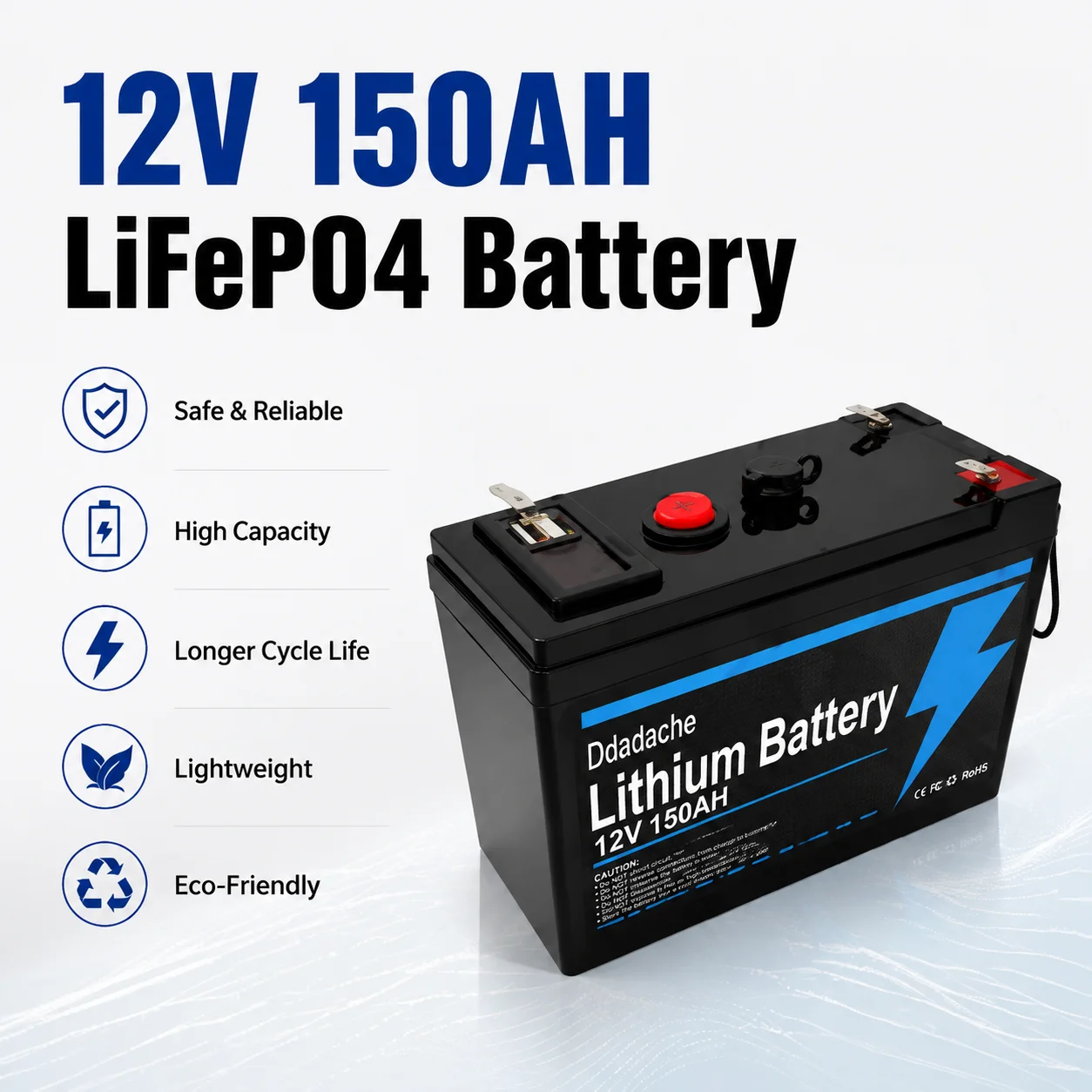 12V 150Ah LiFePO4 Lithium-Eisenphosphat-Batterie mit integriertem BMS-Schutz, wiederaufladbare Speicherbatterie für Solarpanels, Power Wheels, Fahrzeuge für Kinder, Fischfinder