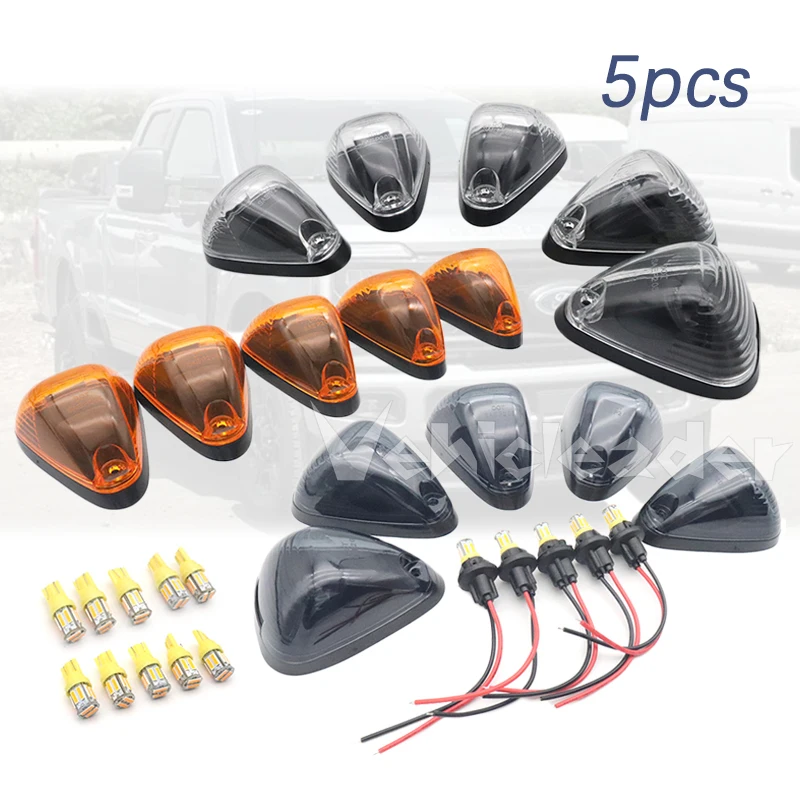 

5Pcs For For Ford F-250 F-350 1999-2016 Car Light Cab Roof Spotlight Top Marker Running Car LED Yellow Signal Light 12V
