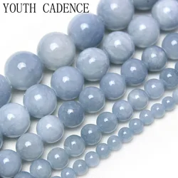 Natural Stone Blue Yellow  Jades Beads Round Loose Beads For Jewelry Making 15