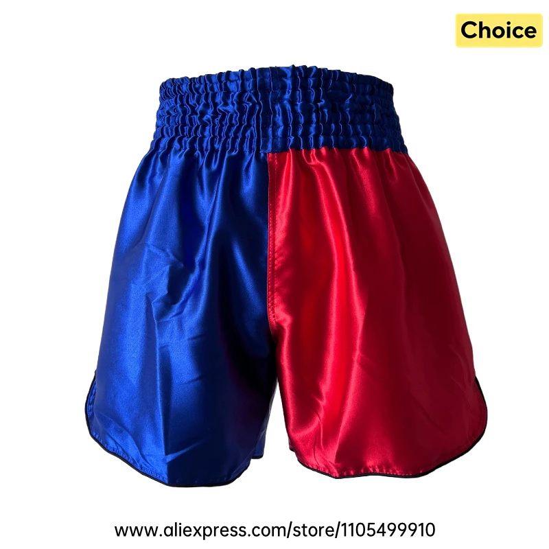 Red Blue Muay Thai Shorts Satin Loose Boxing Shorts for Combat Sports Sparring Workout Plain Solid Kickboxing Competition Pants