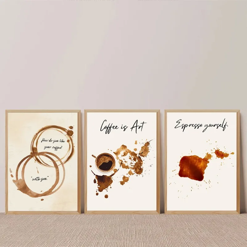 (No frame)Póster de café abstracto, pintura en lienzo de bebida moderna minimalista, arte de pared para cafetería, Bar, cocin