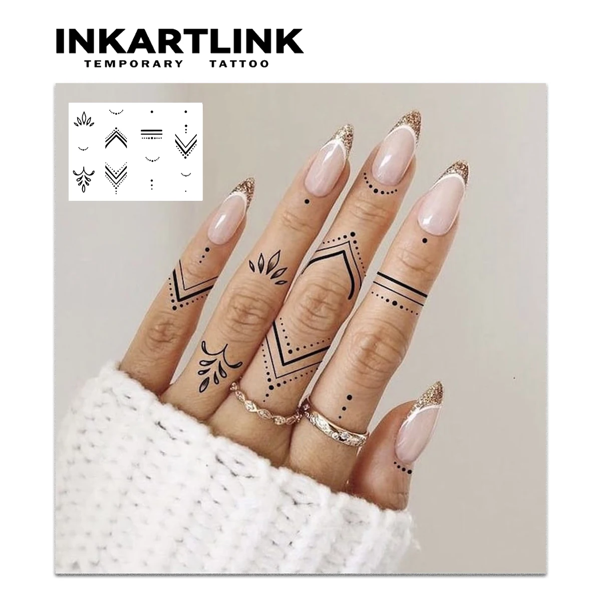 Henna Finger Tattoo (7) temporary tattoo sticker, waterproof magic tattoo, lasts to 15 days fake tattoo, semi permanent tattoo