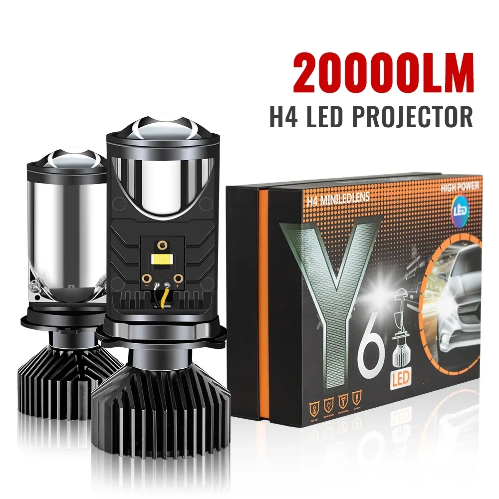 2pcs Y6 H4 LED Projector Headlight Projector Lens with Fan Cooling 90W Automobile Hi Lo Beam Bulb 12V 6500K RHD LHD