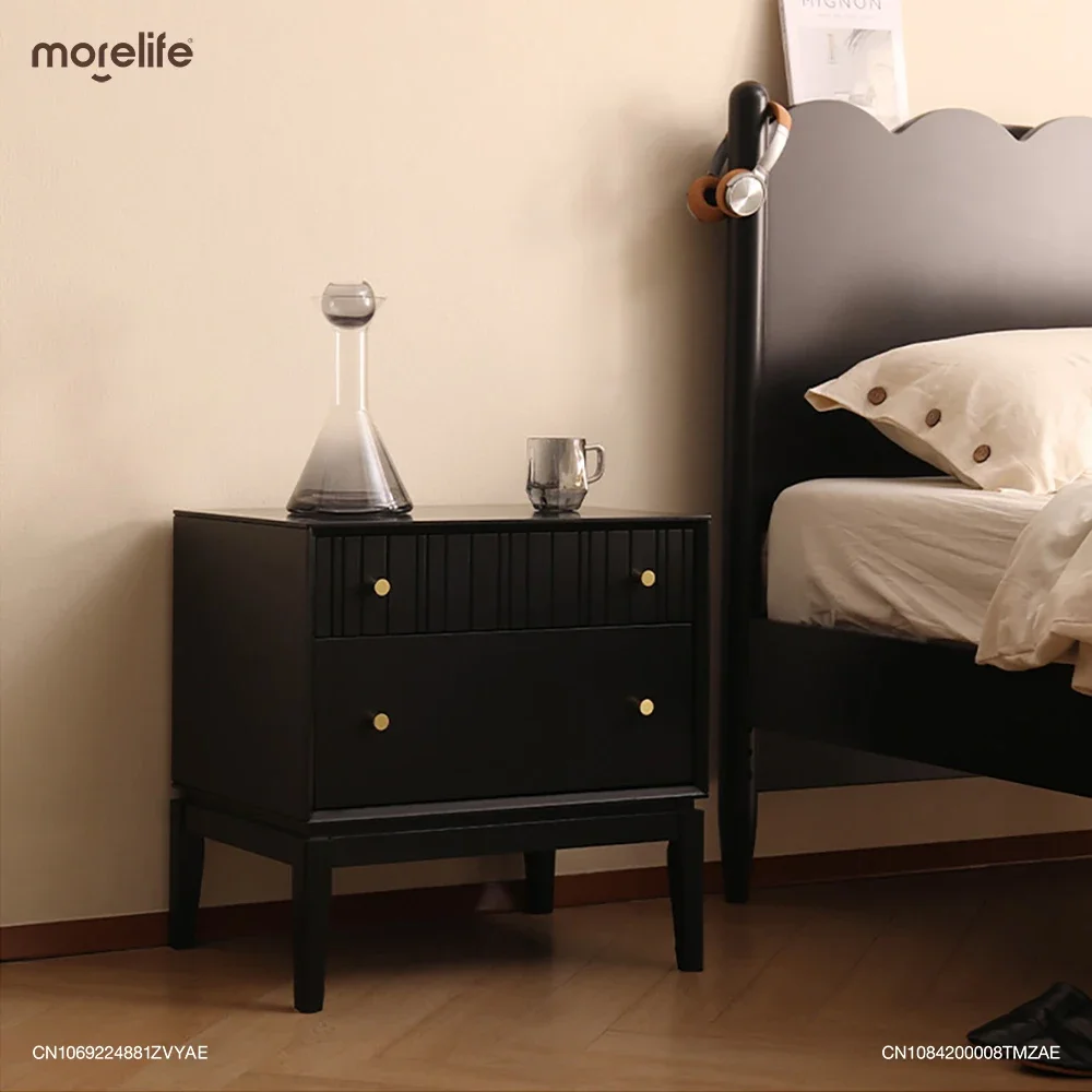 

Modern Minimalist Bedroom Bedside Table Storage Cabinet Creative Solid Wood Drawer Style Black Nightstand Home Furniture F01+