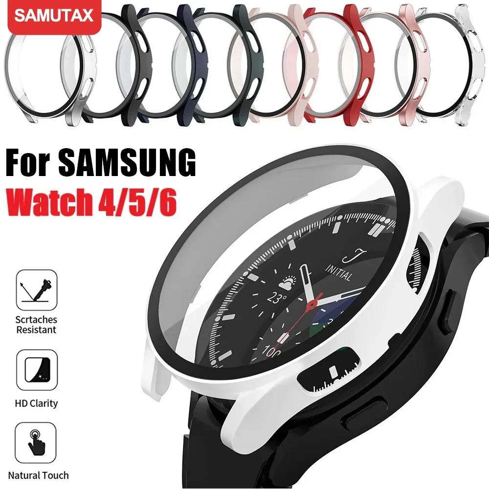 Gehärtetes Glas + Hülle für Samsung Galaxy Watch 4/5/6 44 mm, 40 mm, Displayschutzfolie, Stoßstangenschale, hart, matt, rundum