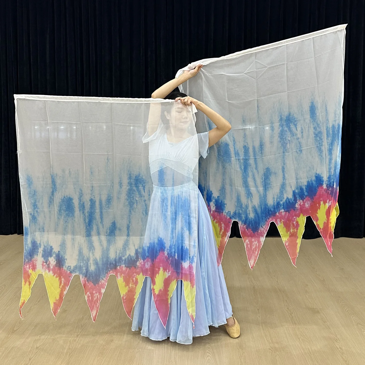 Worship and praise flag, five fingers, white and blue fire, stage performance, silk flag church, wedding decoration props, deli - view 3