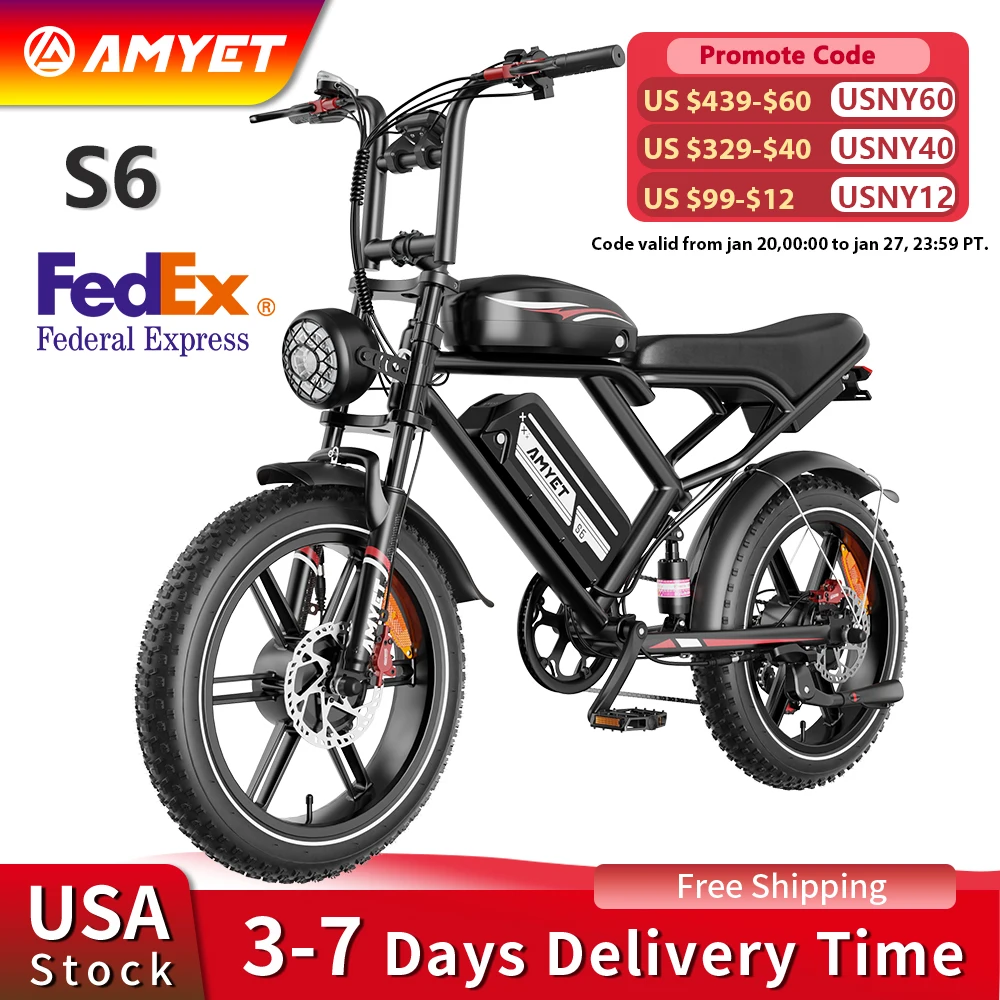 Bici elettrica AMYET S6 per adulti Dual Moter Peak 3000W, doppia batteria rimovibile 52V 50AH, 140 miglia, bici elettrica da moto 32MPH