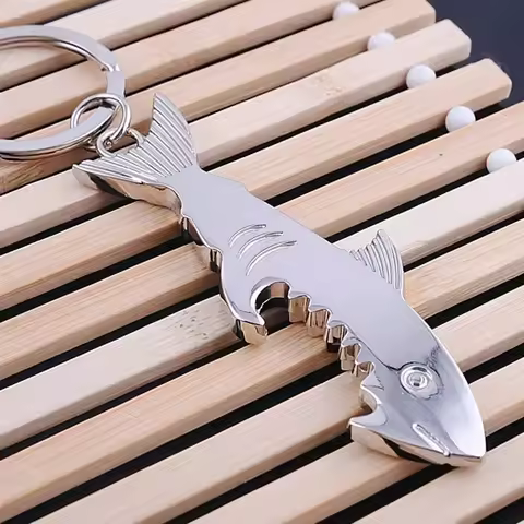 Shark Style Bottle Opener Keychain Zinc Alloy Silver Key Ring For Beer Wine Bottles Unique Gift Party Favors Bag Car Keys