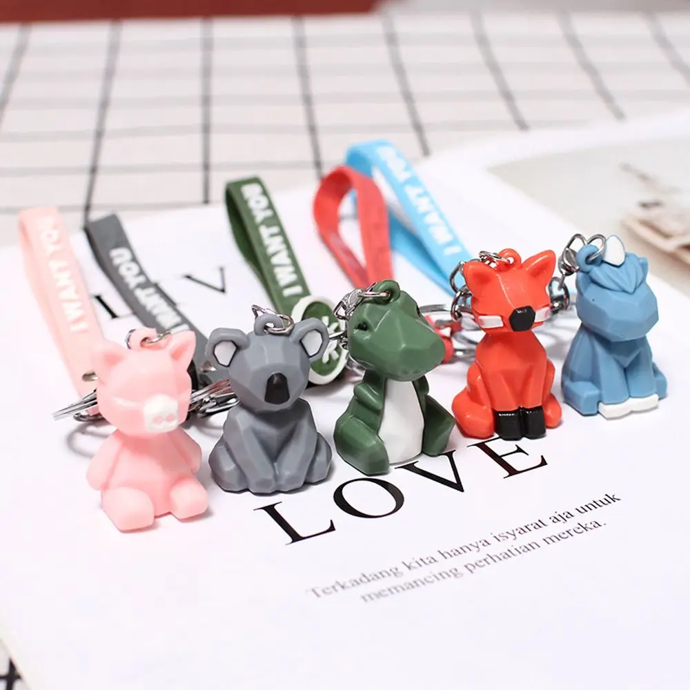 

Creative Cartoon Unicorn Dinosaur Couple Key Ring Animal Key Chain Backpack Trinket Car Keyring Geometric Faceted Keychain