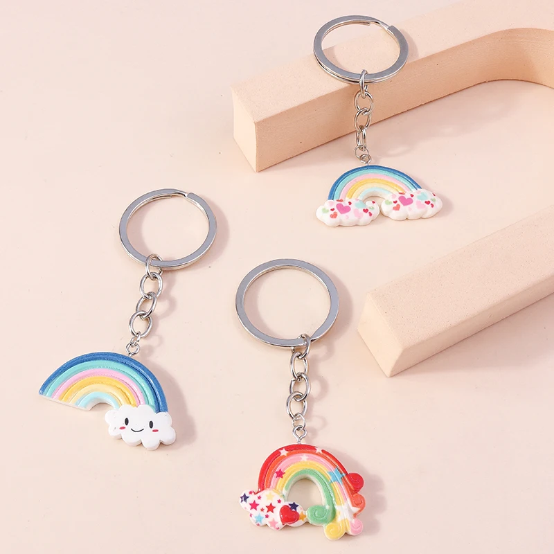 Niedliche Regenbogen Schlüssel anhänger Emaille Pflanze Kaktus Sonne Charms Schlüssel ringe Souvenir Geschenke für Frauen Männer Auto Schlüssel Handtasche Anhänger Schlüssel anhänger – Detail 7