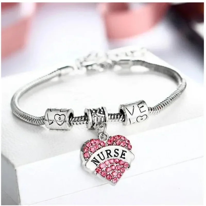 Bracelet Family Friends Love Heart Ceystal Rhinestone Bangle Chain Charm Mom Daughter Grandma Teacher Nurse Birthday Mother Gift