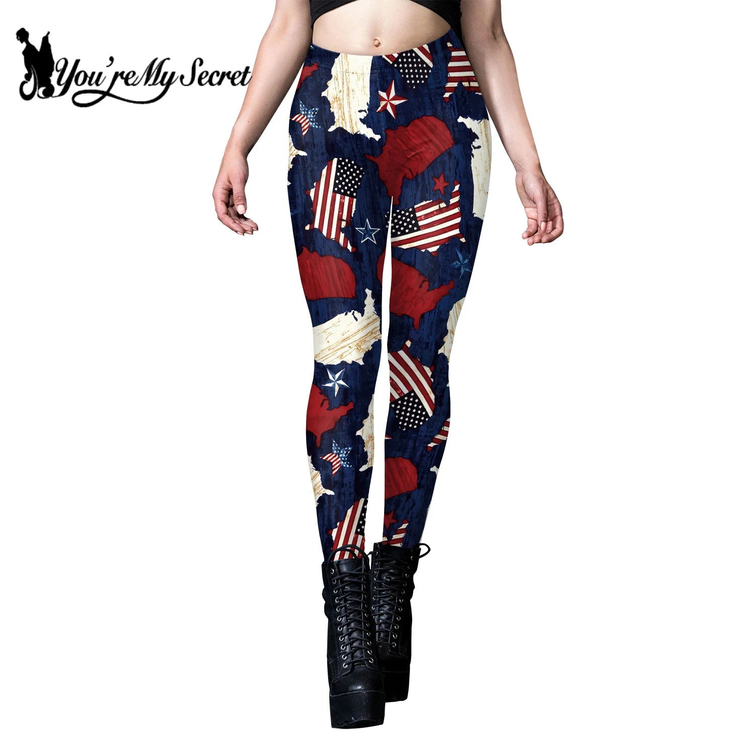 [You\'re My Secret] New American flag Stripes Printed Yoga Pants Women Push Up Fitness Gym  Trouser Pencil Leggins