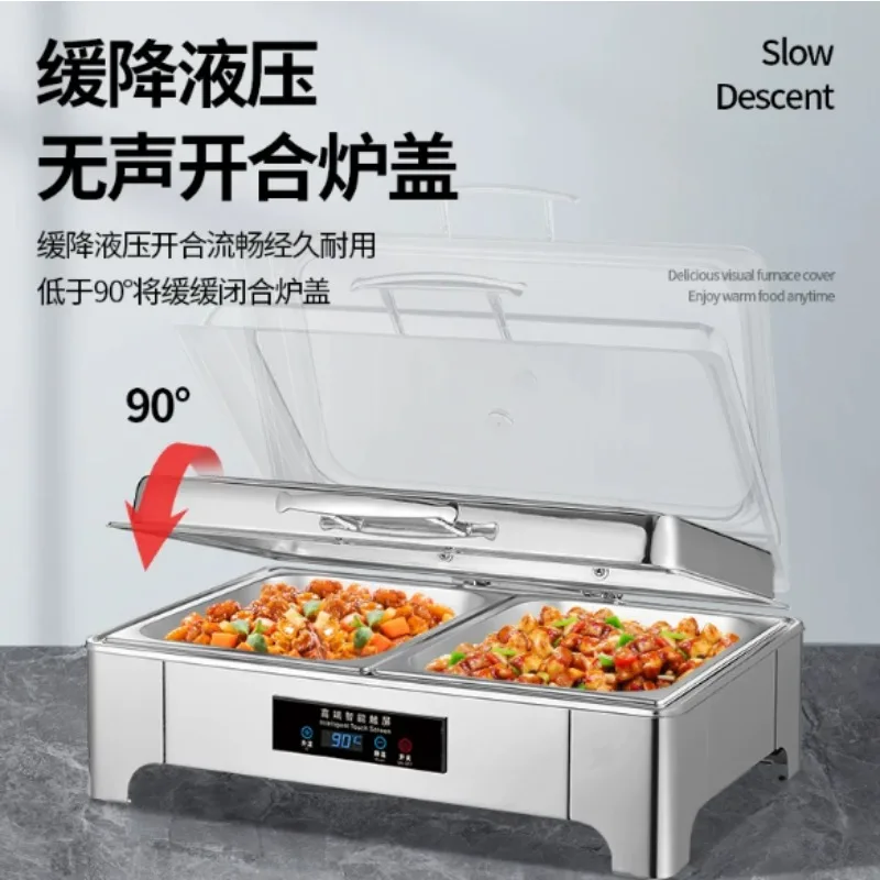 Stainless Steel Hydraulic Soft Close Lid Chafing Dish Commercial Buffet Food Warmer Breakfast Wedding Banquet Catering Party