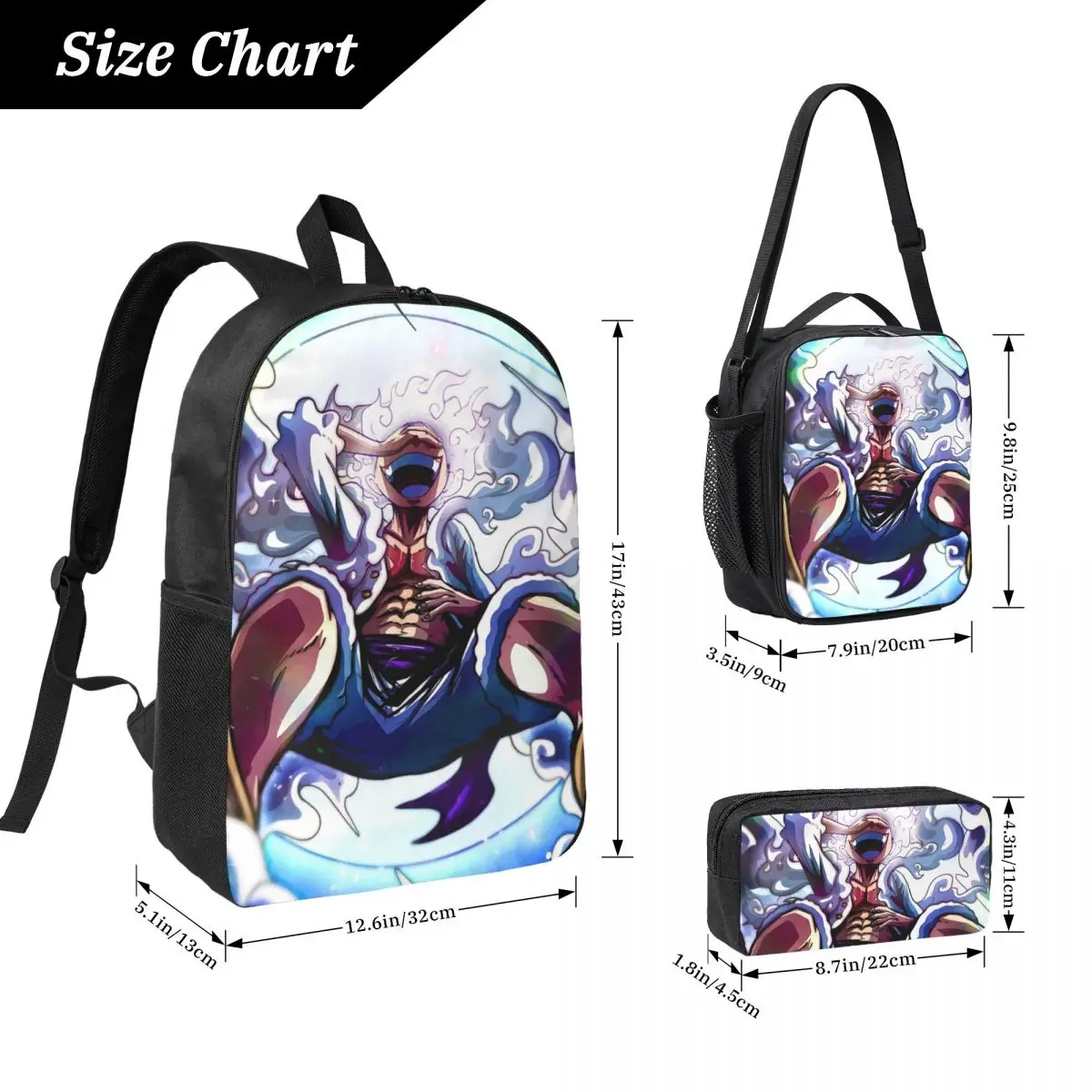 Luffy in gear 5 mochila estudante meninos meninas bookbag saco de escola portátil sacos de ombro 3ps isolado almoço saco lápis caso