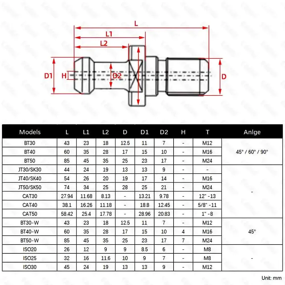 CNC Handle Pull Nail BT30BT40BT50 High-precision 45 ° 60 ° Ordinary Version, Carburizing Version CNC Latin