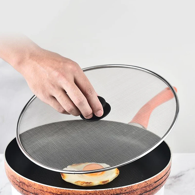 Anti Splash Cover Kitchen Tool Black Splash Screen Anti Oil Pan Oil Splash Cover Fine Hole Button Handle Explosion-proof Cover