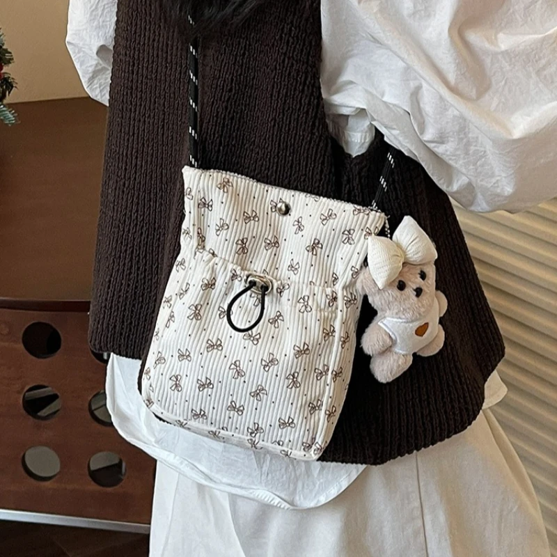 Corduroy Crossbody Bag Soft Mini Phone Wallet Cute Bow Print Square Shoulder Bag Crossbody Purse Phone Purse Messenger Bag