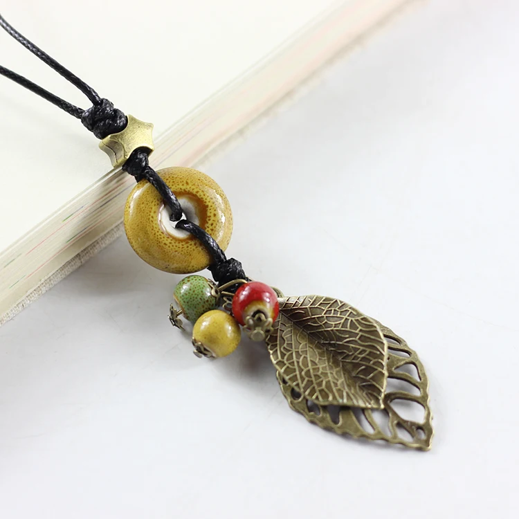 leaves necklace female clothes hang ceramic pendant long sweater chain deserve to act the joker #1065