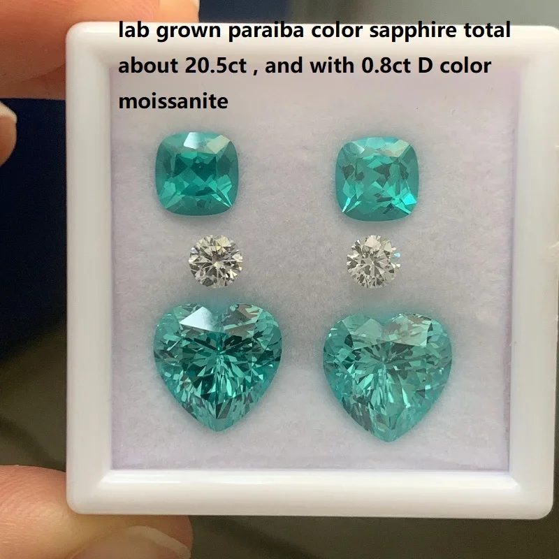 Ruihe New Design Popular Lab Grown Paraiba Sapphire with D Color Moissanite Loose Earrings Gemstone Set for High Jewelry Making