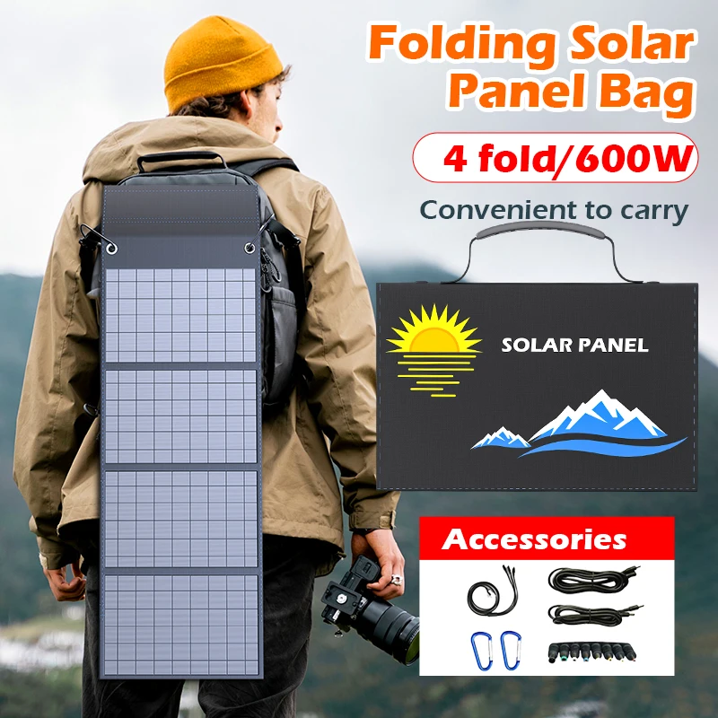 1000W Solar Panel Portable Folding Bag USB+DC Output Solar Charger Outdoor Power Supply for Home Mobile Phone Power Generator