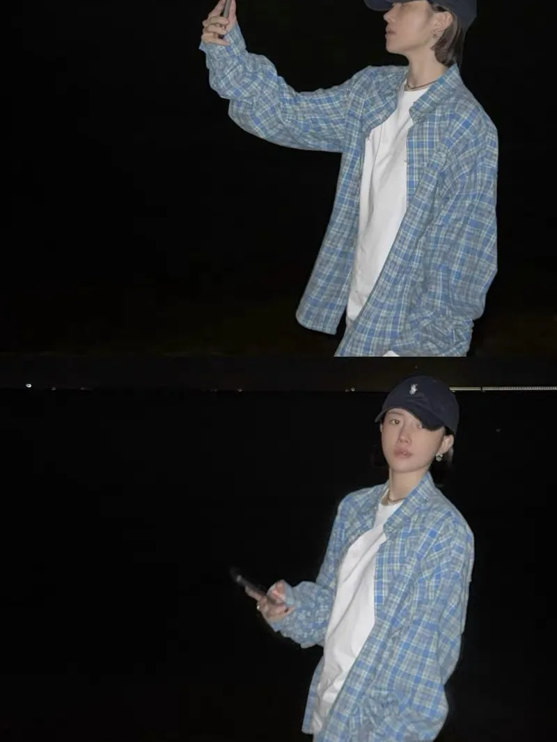 American Sle Long Sve Plaid irt ex Loose Vintage Freened up Primavera Estate Fibra di poliestere Abbigliamento casual