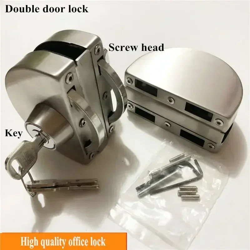 1 Set Double Open Glass Door Lock Stainless Steel Double Bolt Sliding Door Lock Office Glass Door Security Lock Home Hardware