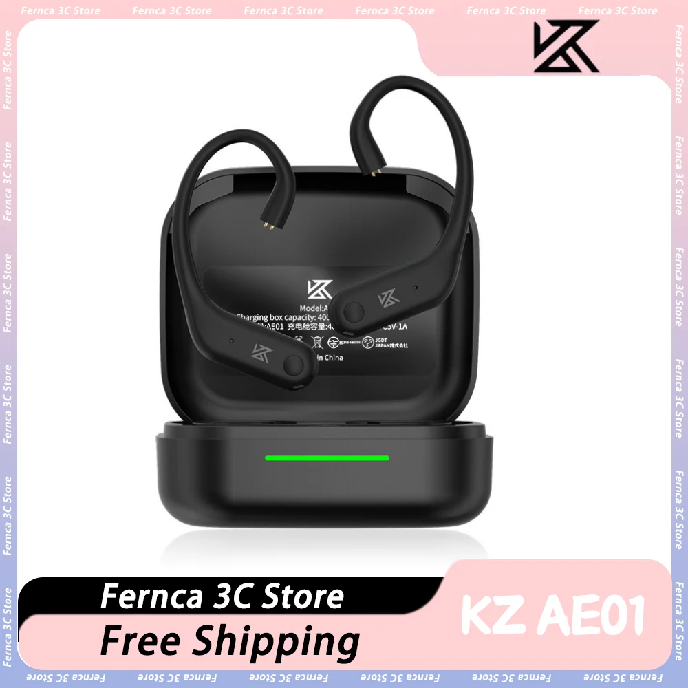 KZ AE01 Wireless Bluetooth-compatible HIFI Wireless Gaming Ear Hook Upgrade Cable C PIN Connector With Charging Case Custom Gift