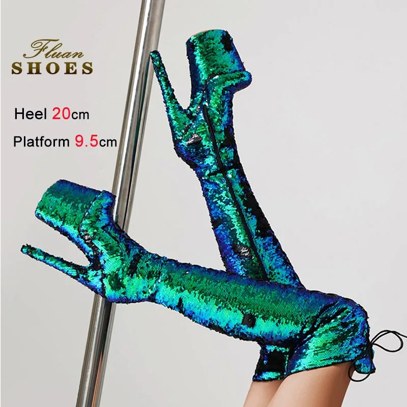 

20CM Super High Heels Women's Over The Knee Boots Thick Soled Sexy Stiletto Thigh Boots Stage Catwalk Lady Shoes Long Boots CD