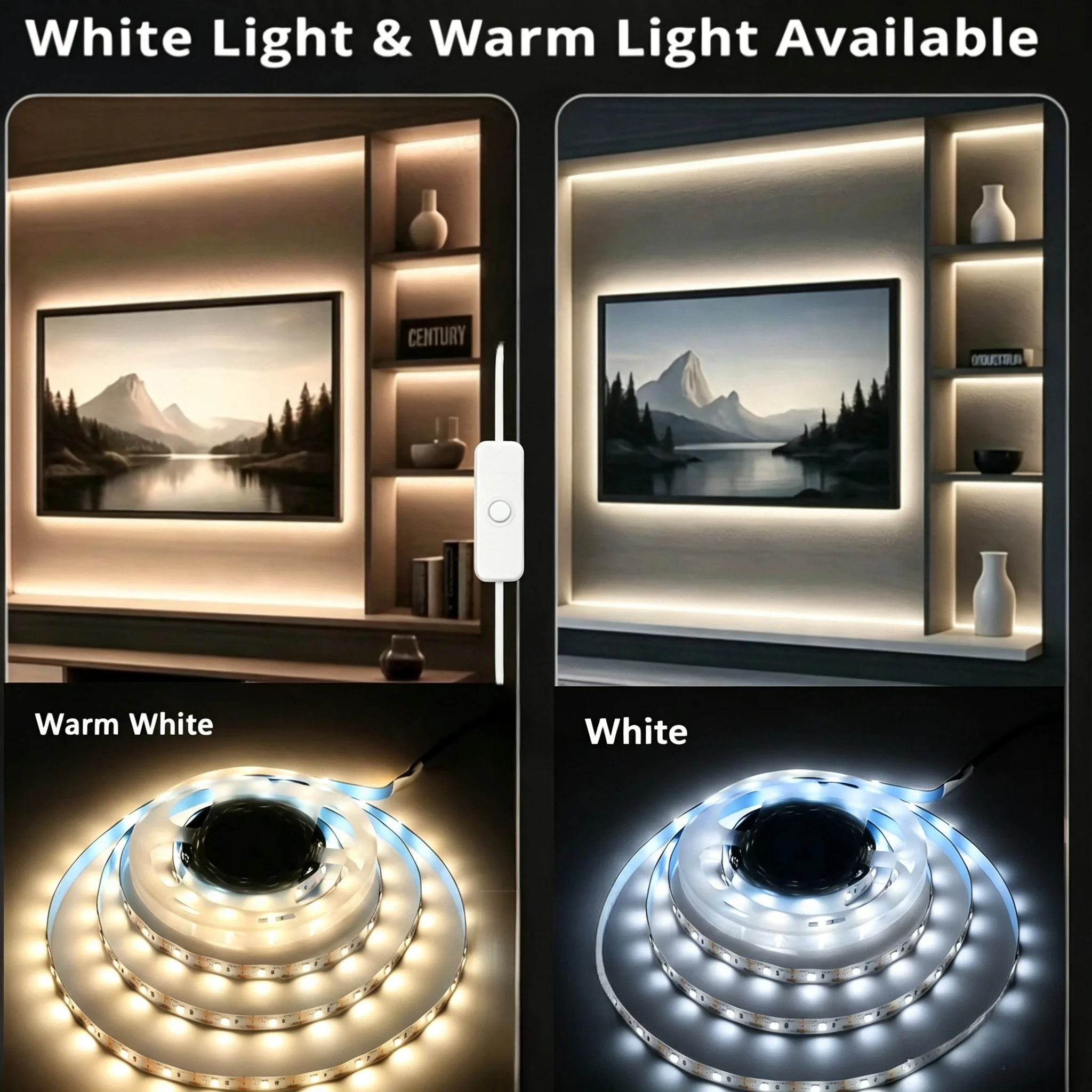 Indoor Led Light Strip with Button Switch, Low Voltage 5V USB Interface, High Brightness Led Strip, Can Be Cut from 1m to 20m Meters, Used for Background Lighting of Living Room Tvs and Mirrors, Supplementary Lighting