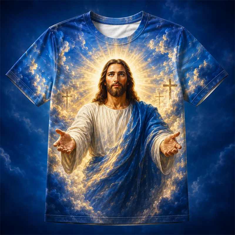 Fashion Jesus Graphic T Shirts For Men Summer Trendy Short Sleeve 3D Printed O Neck T-shirts Loose Breathable Christian Tees