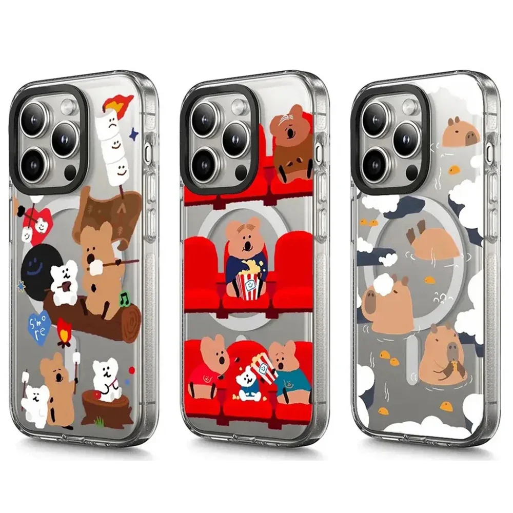 Capybara Bear Acrylic Transparent Border Magnetic Phone Case Cover for IPhone 13 14 15 16 Pro Max Case