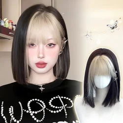 Short highlight golden Synthetic Natural Hair Wigs for Women Bob Straight with Bangs High Temperature Daily cosplay Party Wigs