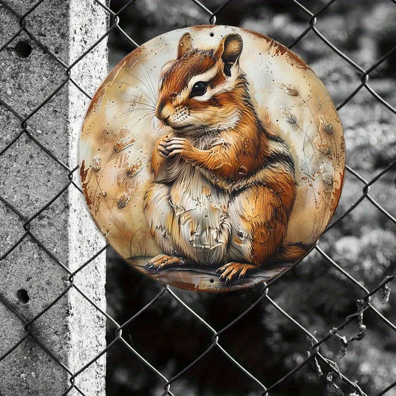 2D Flat - This Is a 2D Flat Metal Sign Featuring a Chipmunk Design, Designed for Wall Art. It Has a Rustic Metallic End, Is Resi