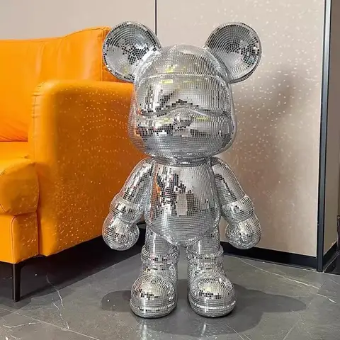 50 cm stor cool björnfigur diskospegel våldsam björnstaty reflekterande gaint skulptur lyxig vardagsrumsdekoration dekor 6 best sales björnsten 50cm - №4