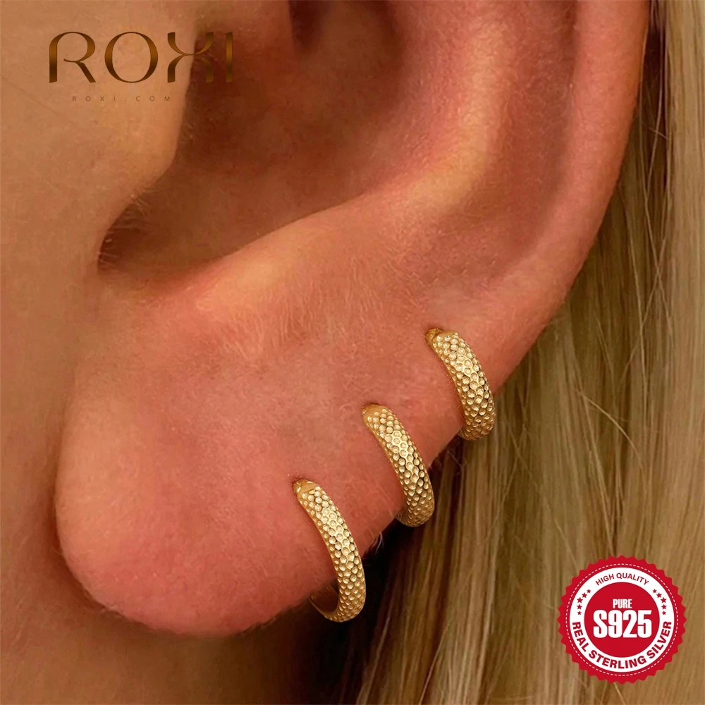 

ROXI 1pc 925 Sterling Silver 6/8/10mm C-shaped Dotted Hoop Earring For Women Fashion Personalities Exquisite Piercing Earrings