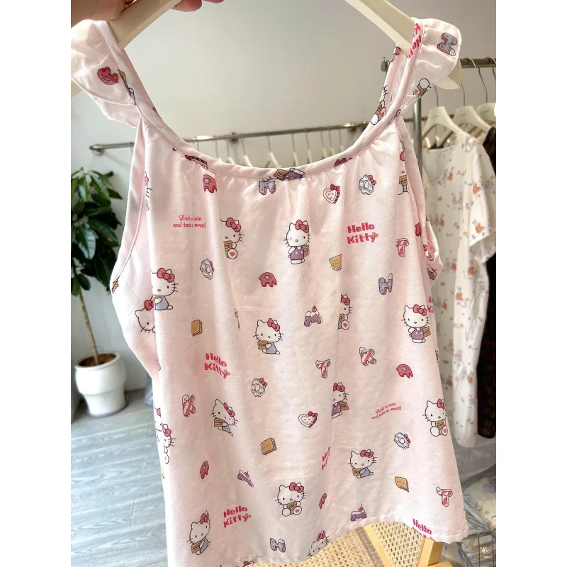 

Hello Kitty Pajama Sanrio Girls Cute Pink Pajamas Summer Cute & Sexy Style Loungewear Strappy Shorts Two-Piece Set Soft