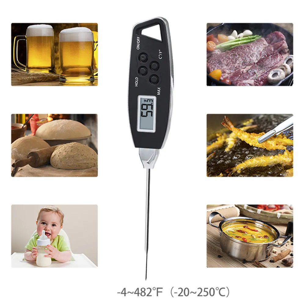 Food Thermometer Waterproof Black Digital Instant Read Meat Bbq Cooking Milk Coffee Kitchen Probe Accurate Fast