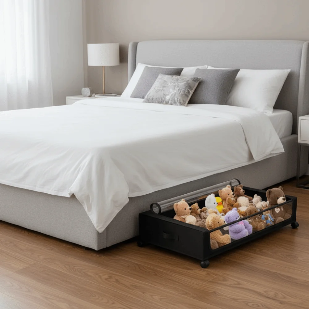 

Large Capacity ​​Under Bed Storage Box Dust-Proof Space Saving Bed Bottom Storage Box with Wheels Curved Style
