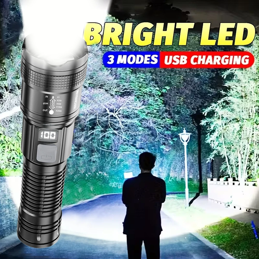 

Super Bright LED Flashlight High Power Long Range USB Rechargeable Tactical Torch Outdoor Waterproof Camping Fishing Lantern ﻿