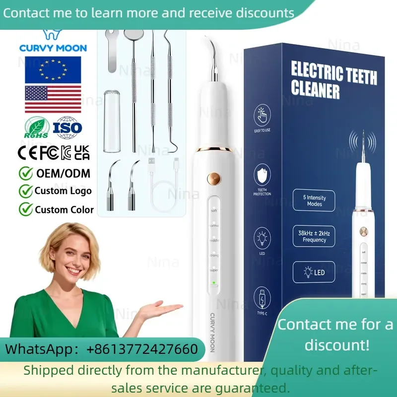 New High Power Ultrasonic Tartar Remover Teeth Cleaning Tooth Stainless Steel Rechargeable Calculus