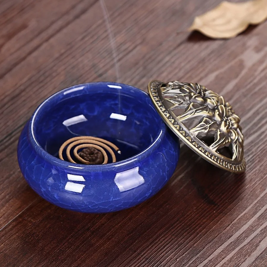 Ice crack ceramic disc incense burners  with sandalwood incense Budda  inscence holder  room decor  censer