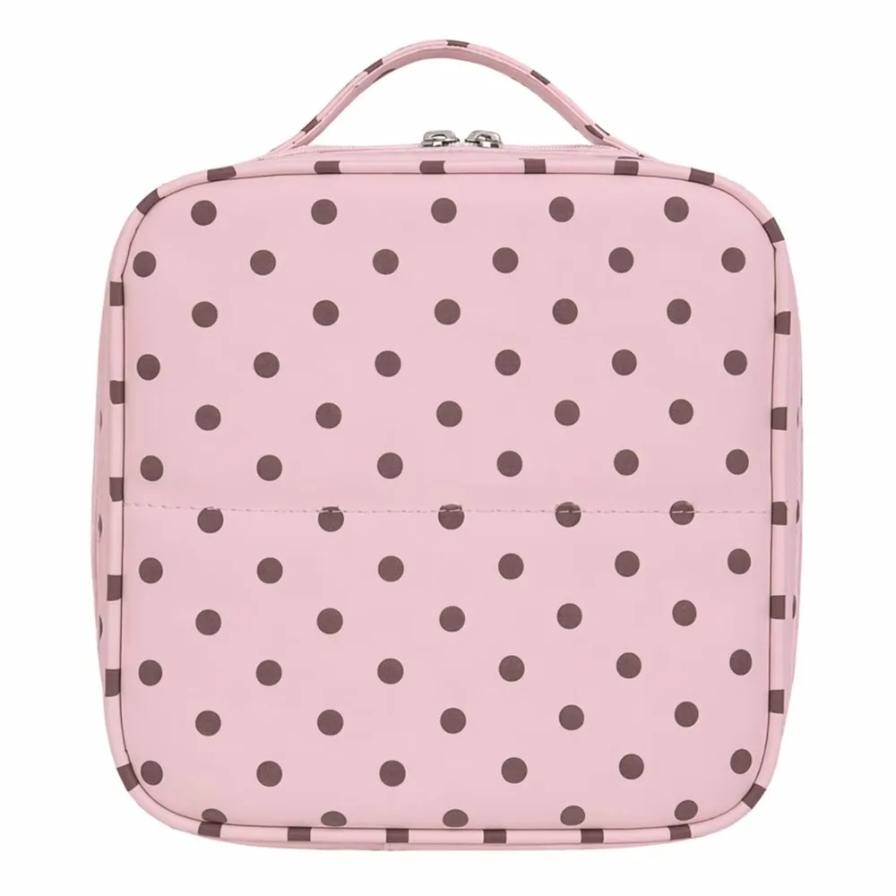 Polka Dot Handheld Makeup Bags Multi-Partition Foldable Toiletry Pouch Waterproof Large Capacity Cosmetics Handbag