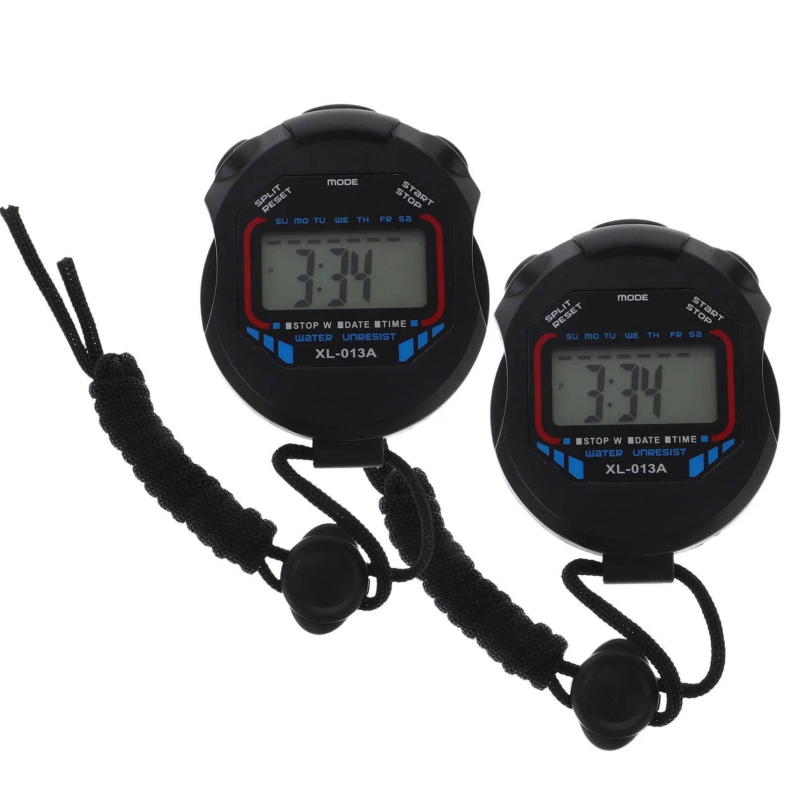 2Pcs Digital Running Timer Stopwatch with Chronograph Function Large LCD Screen 12 Or 24 Hour Mode Alarm Date Day