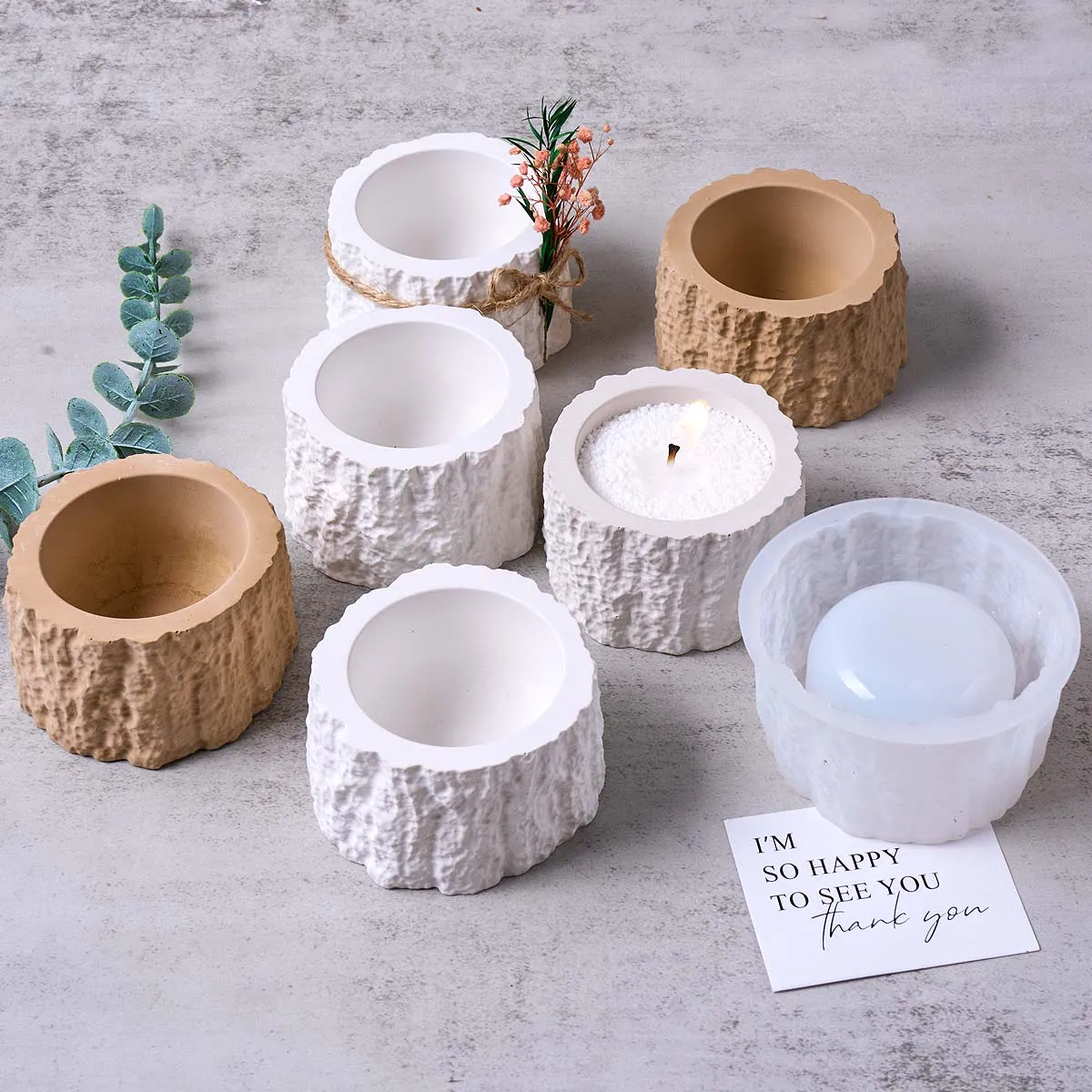 Simulierter Baumstumpf Duftkerzen-Becher Silikonform DIY Zylinder-Blumentopf Aufbewahrungsbox Gips-Handwerk Geschenkformen Wohndekoration