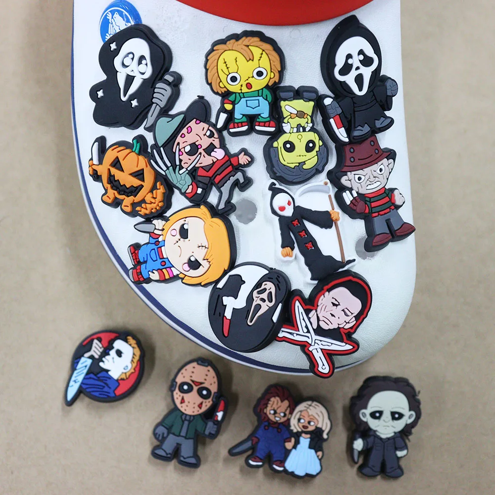 

1 шт. ПВХ Тыква страшные персонажи Хэллоуин Обувь шармы детская Пряжка заглушка аксессуары Подходит для праздничных подарков