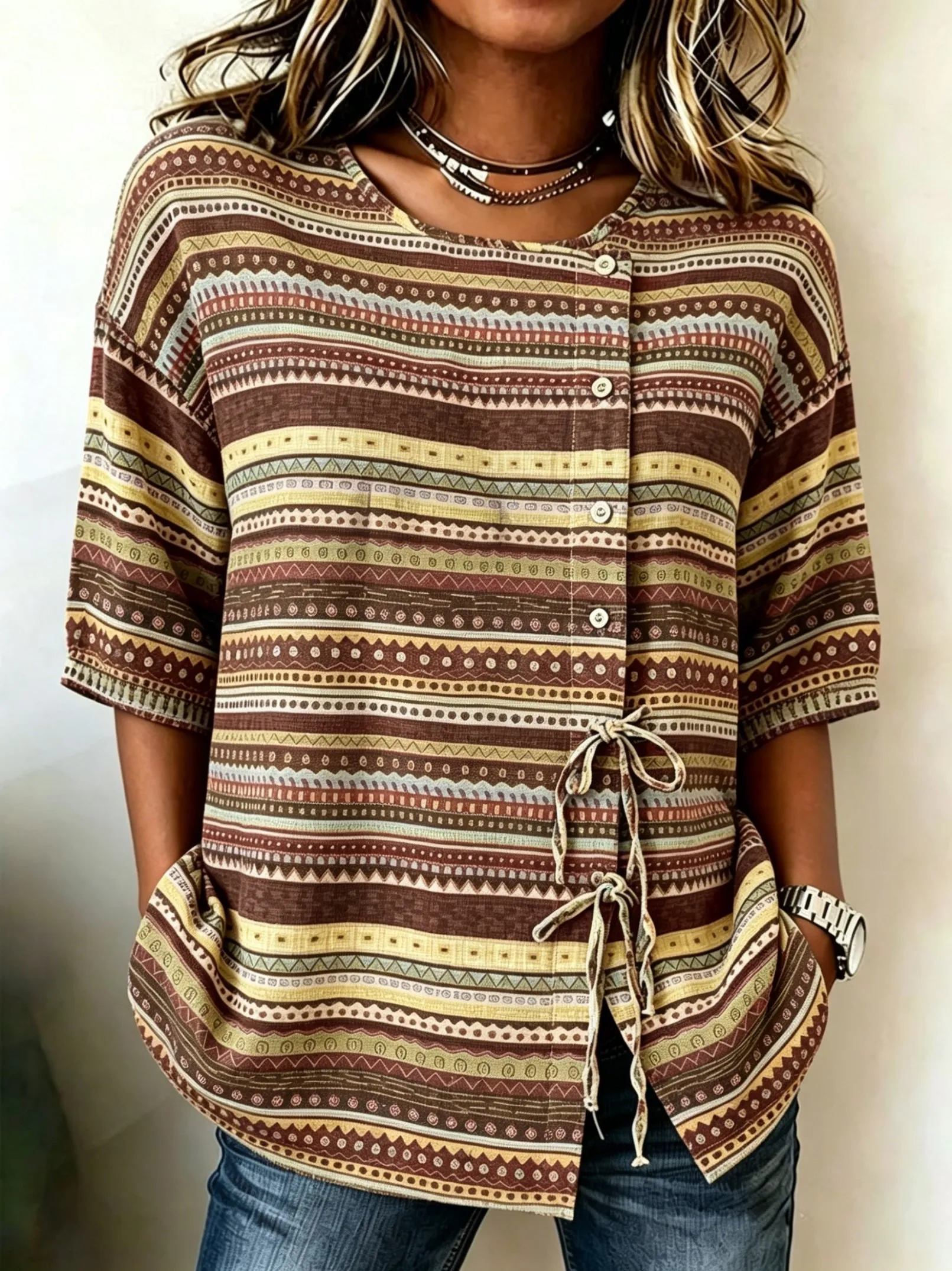 Blusa Boho para Mujer con Raya - Tie Front Shirt reseña y precio