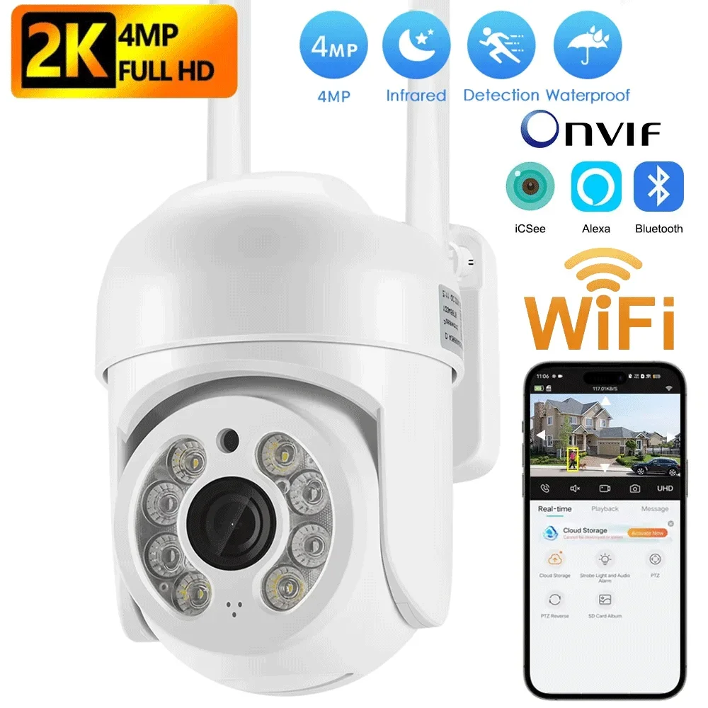

4MP PTZ Wifi IP Camera AI Auto Tracking CCTV Surveillance Security Protection Outdoor Wireless Waterproof Camera P2P ICsee APP