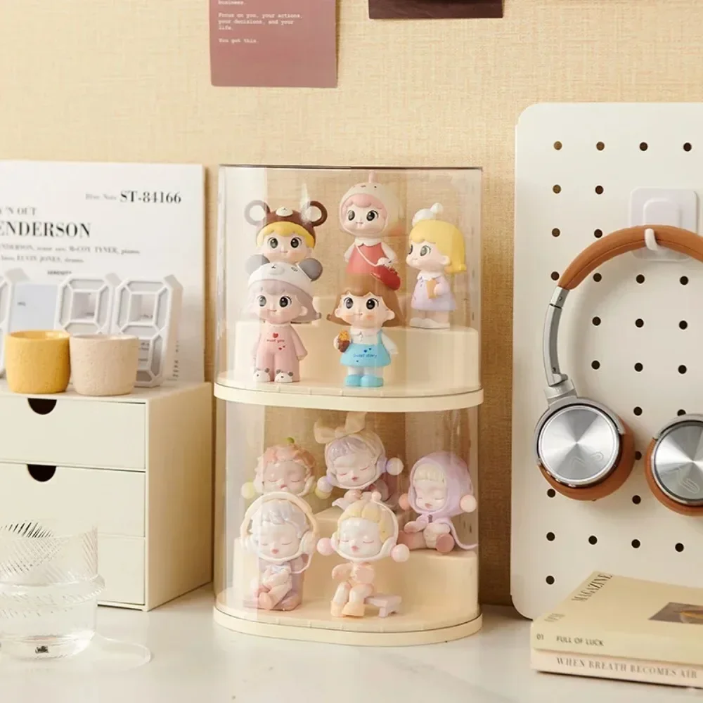 Desktop Dustproof Figure Doll Display Cabinet Ladder Blind Box Storage Box Cream Trend Play Bubble Mart Display Stand